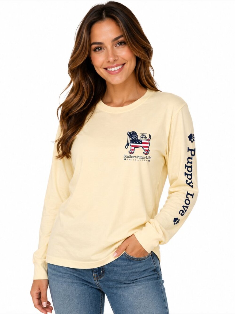 2/$20 Southern Puppy Love Collection Long Sleeve Yellow T-shirt Sz S